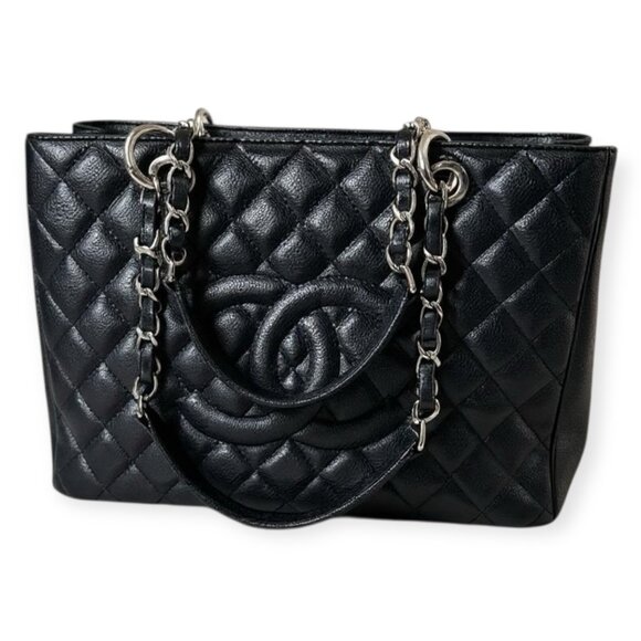 CHANEL GST Quilted Caviar Leather Tote Black Chain Silver HW Italy Auth - Picture 1 of 14